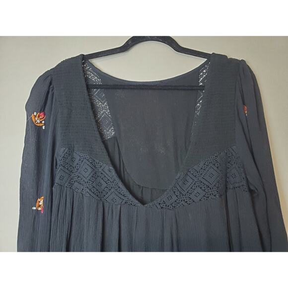 Free People Small Dress Black Mohave Embroidered‎ Mini Tunic Lace Long Sleeve - Picture 6 of 16